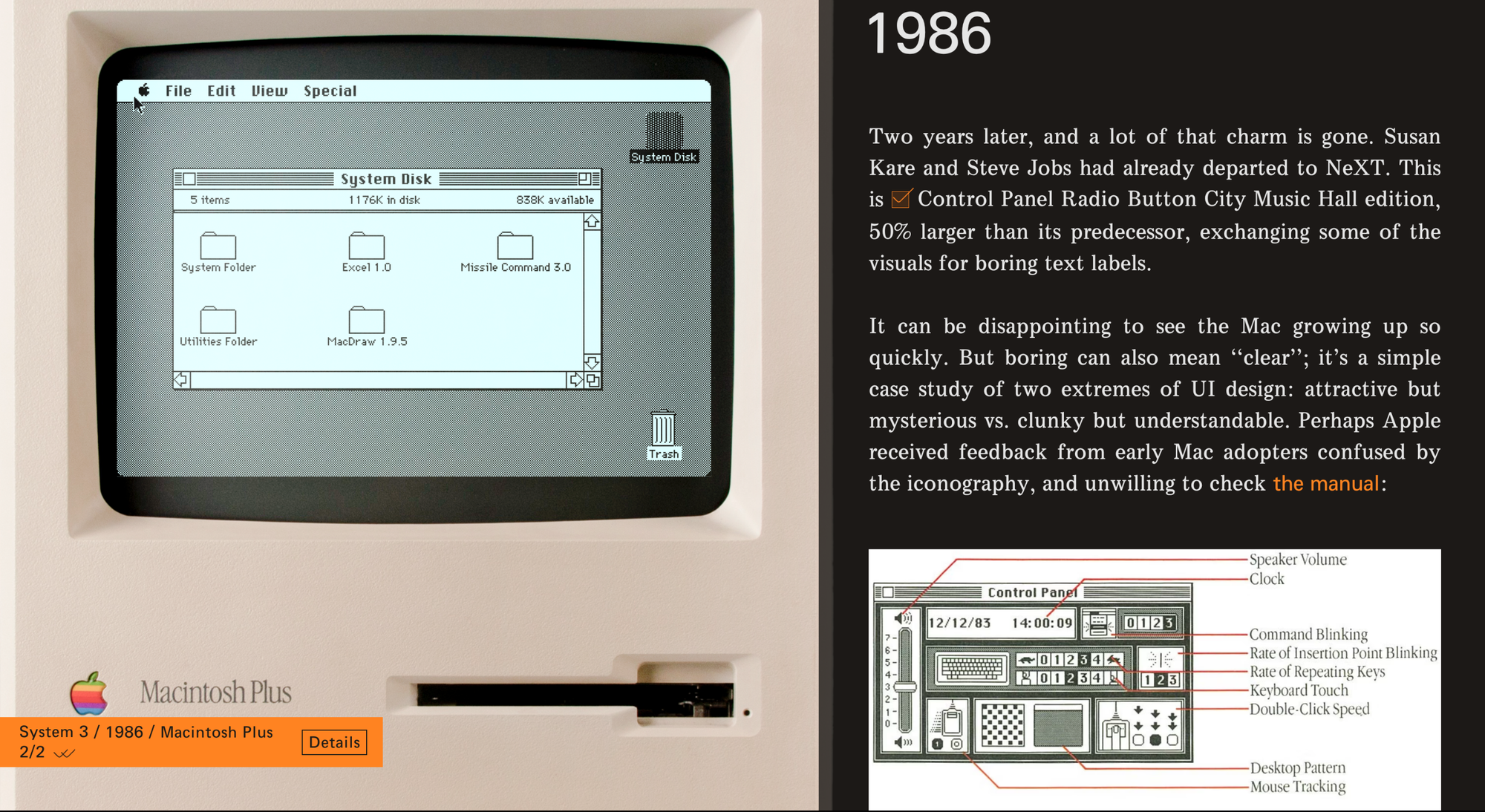 Stop reading this and go play a brilliant emulated tour of the Mac's UI